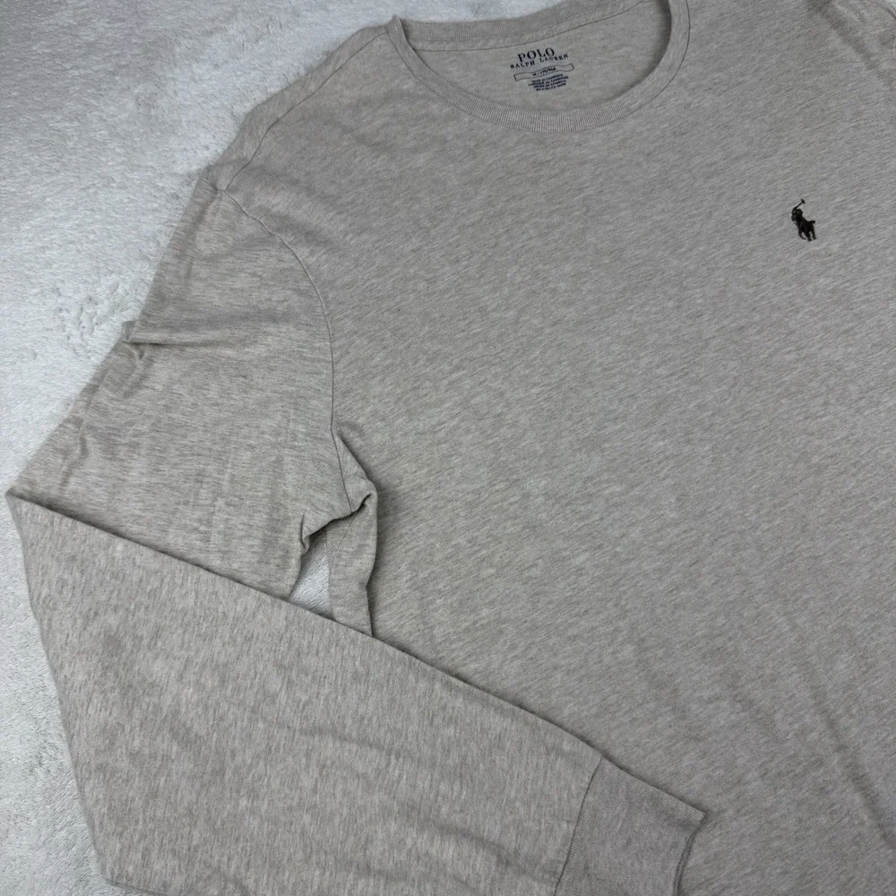 Polo Ralph Lauren Mens Long Sleeve T-Shirt‎ Oatmeal Beige Heather Cotton Pony M